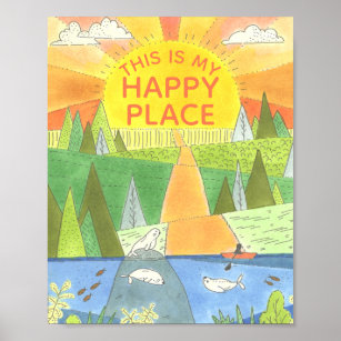 Kayak Sunrise mit Siegeln Happy Place Poster
