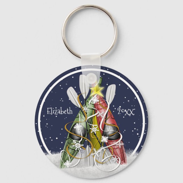 Kayak Weihnachtsbaum Kajakfahrer Gewohnheit Schlüsselanhänger (Vorderseite)