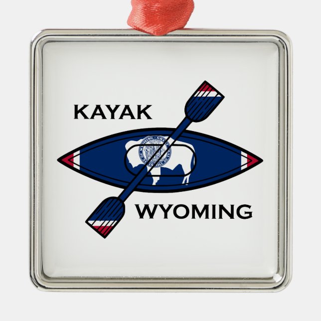 Kayak Wyoming Flag Ornament Aus Metall (Vorne)
