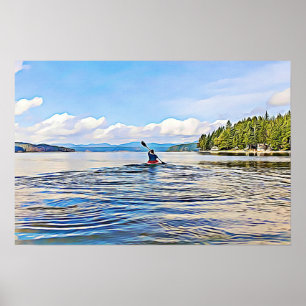 Kayaker an Serene Lake Poster