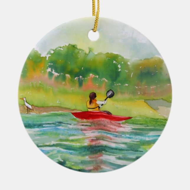Kayaker auf Wasser-Verzierung Keramik Ornament (Vorne)
