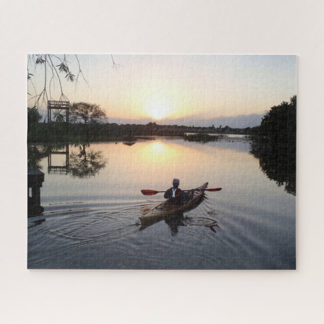 Kayaker on Serene Lake Waters Sunrise Landscape Puzzle (Horizontal)