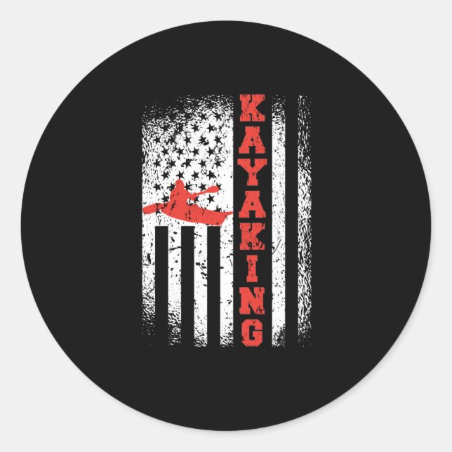 Kayaking America Flag Kayak Patriotic USA Canoe Runder Aufkleber (Vorderseite)