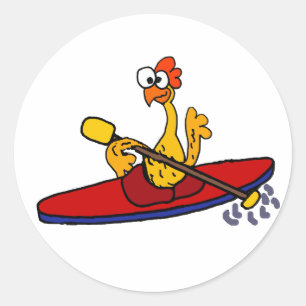 Kayaking Cartoon des lustigen Gummihuhns Runder Aufkleber