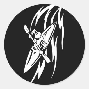 Kayaking Extreme Sport Grafik in Schwarz & Weiß Runder Aufkleber