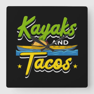 Kayaking - Kajaks und Tacos Lustiges Kayaking Quadratische Wanduhr