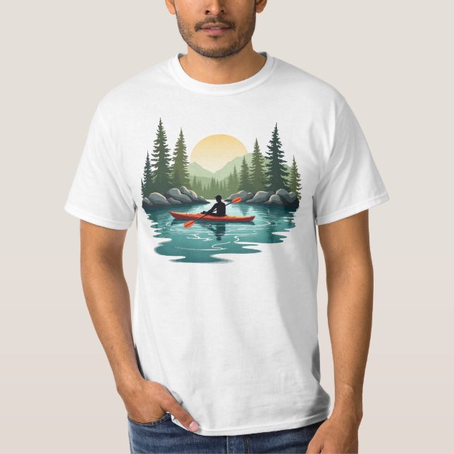 Kayaking Lake Adventure Mountain Sunset Outdoor T-Shirt (Vorderseite)