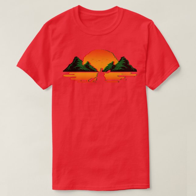 Kayaking Retro Vaporwave Sunset Kanoeing Kayak T-Shirt (Design vorne)