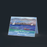 Kayaking Sailing Happy Birthday Son-in-Law Karte<br><div class="desc">Ein glücklicher Geburtstag eines Schwiegersohns,  der mit einem Aquarellbild eines Kajakfahrers und Segelboote in der Ferne auf einem ruhigen See mit baumbedeckten Bergen in der Ferne und einem sanften blauen Sommerhimmel dekoriert ist. Sie können den Text nach Ihren Wünschen bearbeiten.</div>