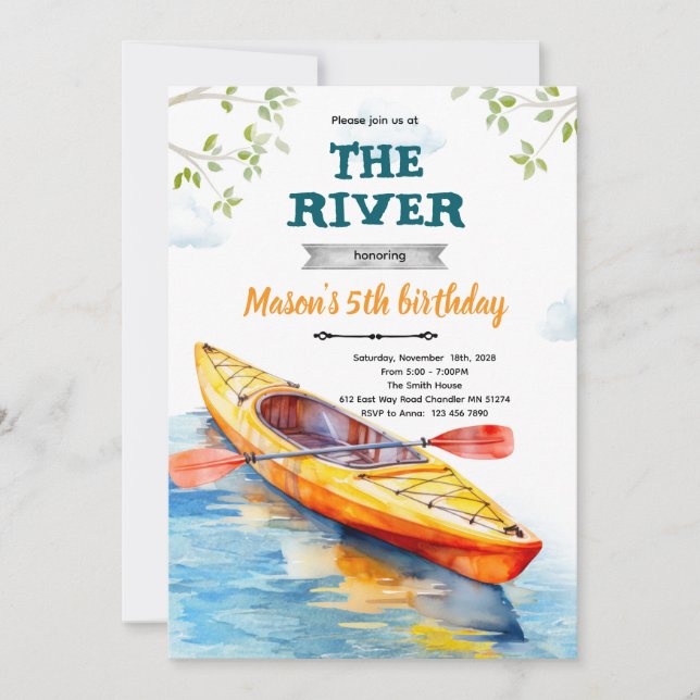 Kayaks birthday party invitation einladung (Vorderseite)
