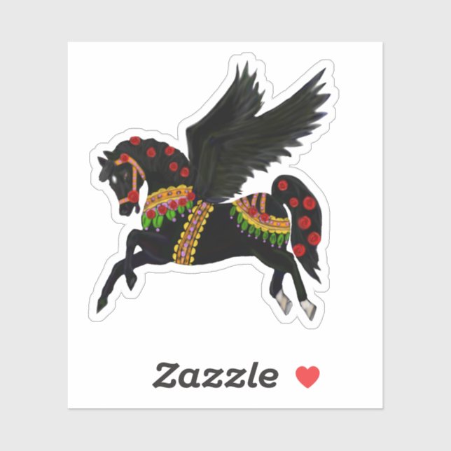 Kayemess Schwarzer Karussell Pegasus Aufkleber (Blatt)