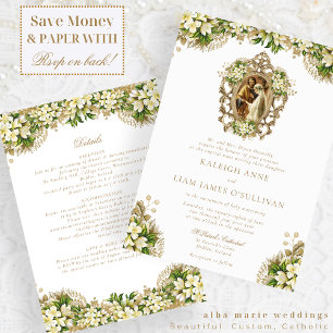 Kayleigh Vintag White Floral Katholic Wedding Einladung