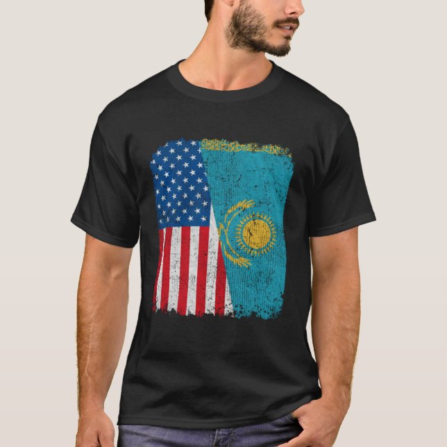 Kazakh American Flag Half USA Kazakhstan Root Prou T-Shirt (Vorderseite)