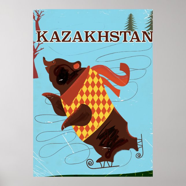 Kazakhstan Cartoon Vintage Reiseplakat Poster (Vorne)