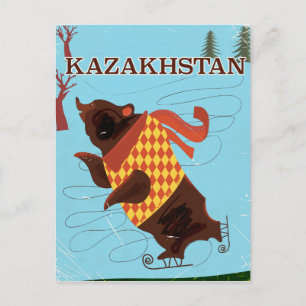 Kazakhstan Cartoon Vintage Reiseplakat Postkarte