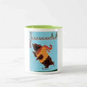 Kazakhstan Cartoon Vintage Reiseplakat Zweifarbige Tasse