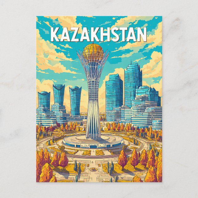 Kazakhstan Illustration Travel Art Vintage Postkarte (Vorderseite)