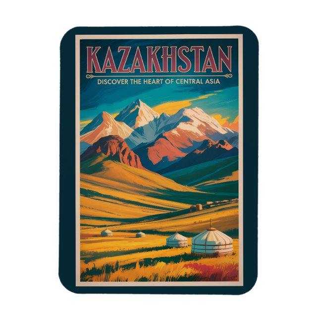 Kazakhstan Steppes Illustration Travel Art Vintage Magnet (Vertikal)