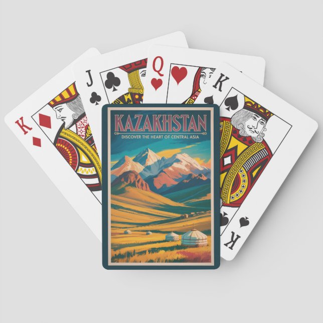 Kazakhstan Steppes Illustration Travel Art Vintage Spielkarten (Rückseite)
