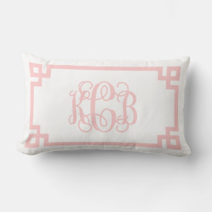 KCB Light Pink Greece Key Script Monogram Lendenkissen