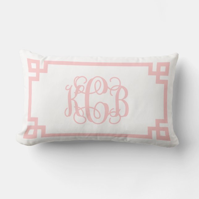 KCB Light Pink Greece Key Script Monogram Lendenkissen (Vorderseite)