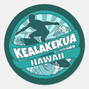 Kealakekua Hawaii aquamarine Surfer-Logo-Aufkleber Runder Aufkleber