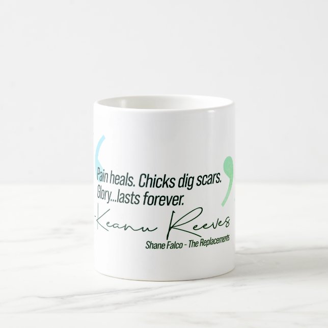Keanu - Schmerzen heilen. Küken graben Narben. Kaffeetasse (Mittel)
