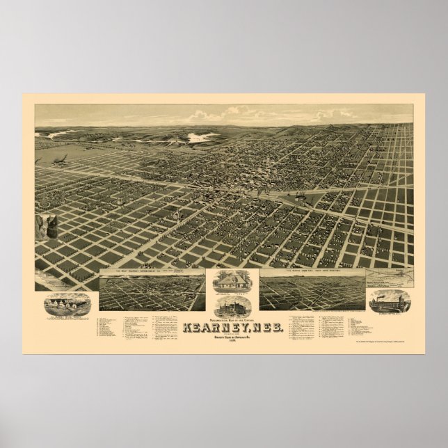Kearney, NE Panoramic Map - 1889 Poster (Vorne)
