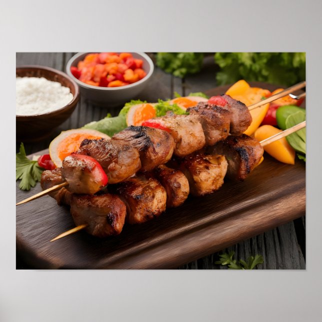 Kebab mit Gemüse bewässern Poster (Vorne)