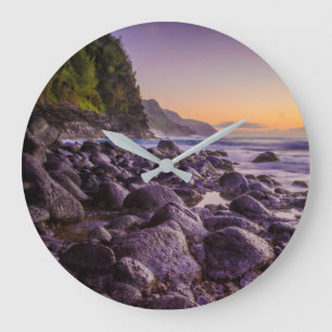 Ke'e Beach bei Sunrise, Kauai, Hawaii Große Wanduhr