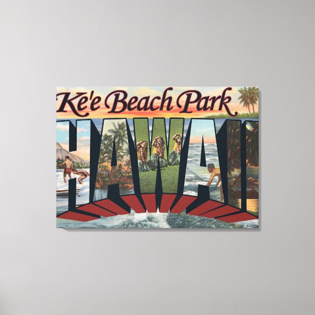 Ke'e Beach Park, Hawaii - Große Briefmarkenszenen Leinwanddruck (Vorderseite)