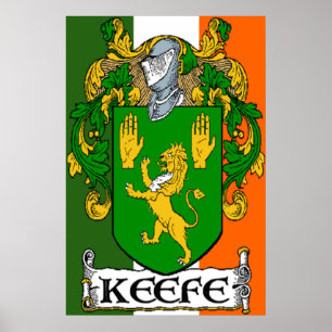 Keefe Coat of Arms Irish Flag Print Poster