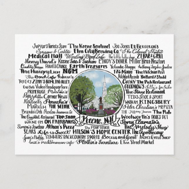 Keene, NH - Now & Then Postkarte (Vorderseite)
