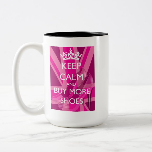 Keep Calm and Buy More Shoes Mug Zweifarbige Tasse (Links)