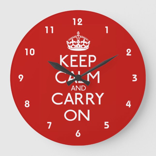 Keep Calm and Carry On Große Wanduhr (Vorderseite)