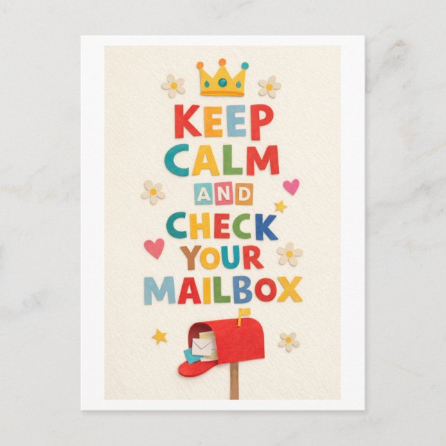 "Keep Calm and Check Your Mailbox" Postkarte (Vorderseite)