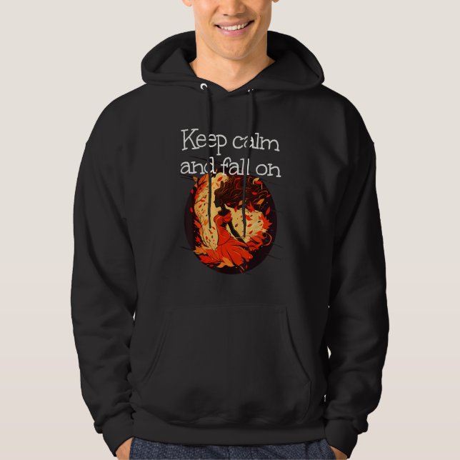 Keep calm and fall on with cute Leaves Girl in Aut Hoodie (Vorderseite)