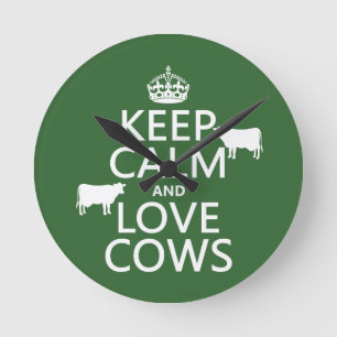 Keep Calm and Love Cows (all colors) Runde Wanduhr