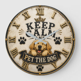Keep Calm and Pet the Dog Funny Golden Retriever Große Wanduhr