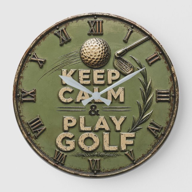 Keep Calm and Play Golf Golfer Gift  Große Wanduhr (Vorderseite)