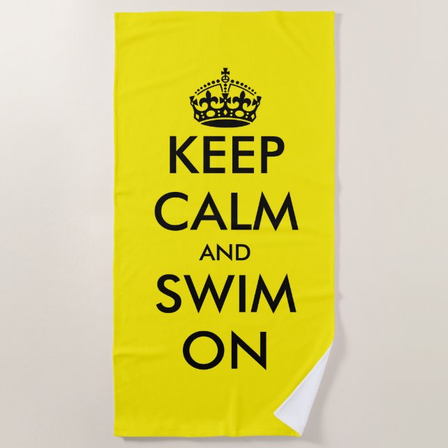 Keep calm and swim on funny yellow beach towel strandtuch (Vorderseite)