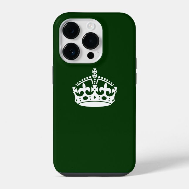 Keep Calm Krone auf Waldgrün iPhone Hülle (Rückseite)