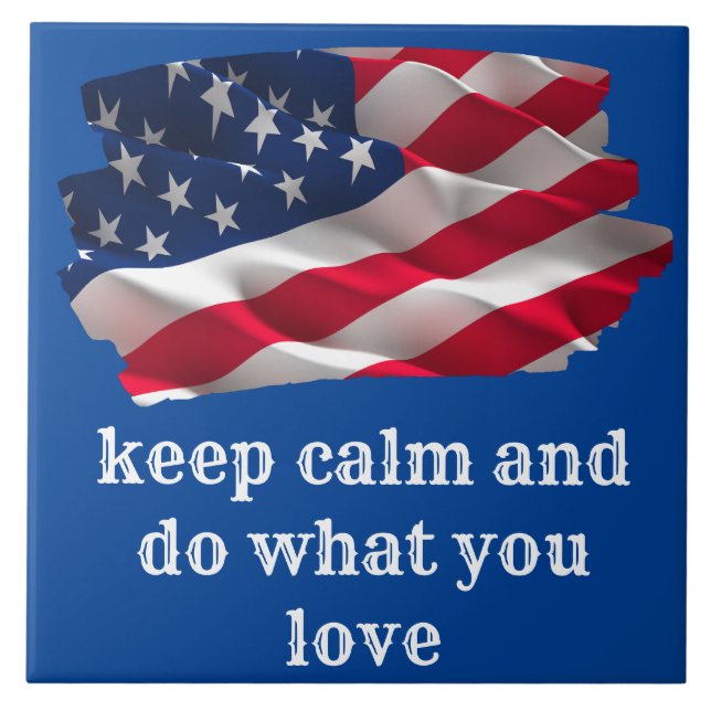 keep calm quote and vibrant american flag fliese (Vorderseite)