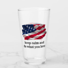 keep calm quote and vibrant american flag glas