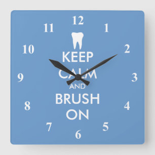 Keep Calm wall clock for dentist practice Quadratische Wanduhr