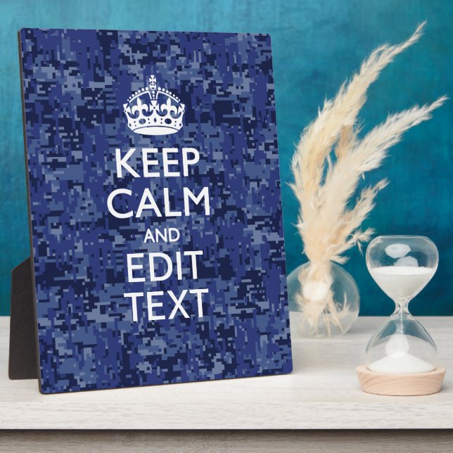Keep Calm Your Text on Blue Digital Tarnung Fotoplatte (Seite)