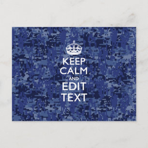 Keep Calm Your Text on Blue Digital Tarnung Postkarte