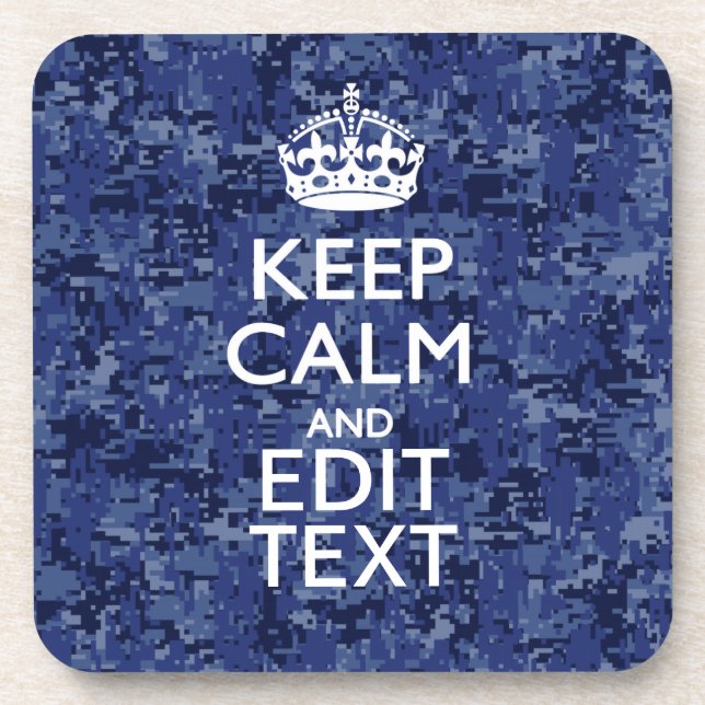 Keep Calm Your Text on Blue Digital Tarnung Untersetzer (Vorderseite)