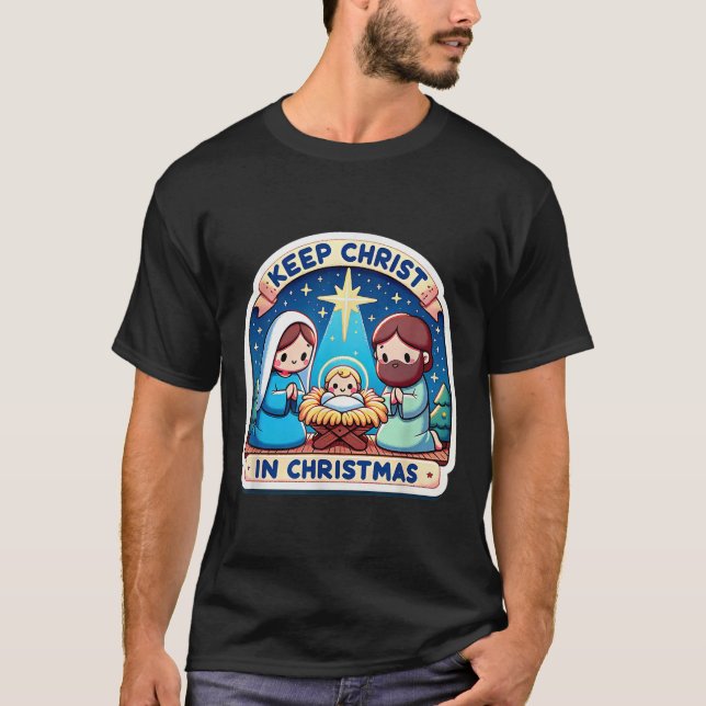 Keep Christ In Christmas Nativity Scene Manger Jes T-Shirt (Vorderseite)