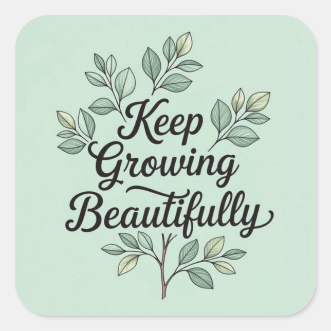 Keep growing beautifully  quadratischer aufkleber (Vorderseite)